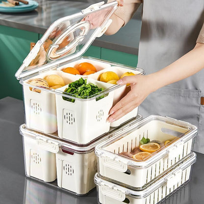 Fruit Storage Containers for Fridge with Lid and Handle, Veggie Tray Bins