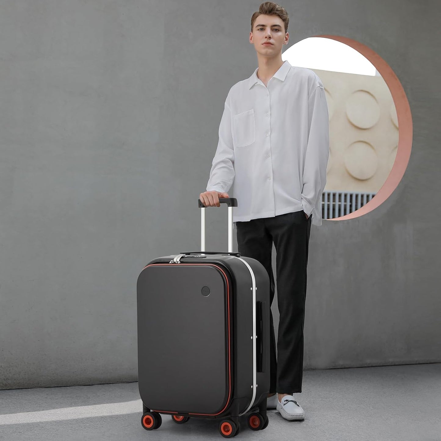 mixi Luggage Suitcase with Spinner Wheels, 24'' Checked Travel Luggage Aluminum Frame PC Hardside with TSA Lock & Cover - Rock Gray