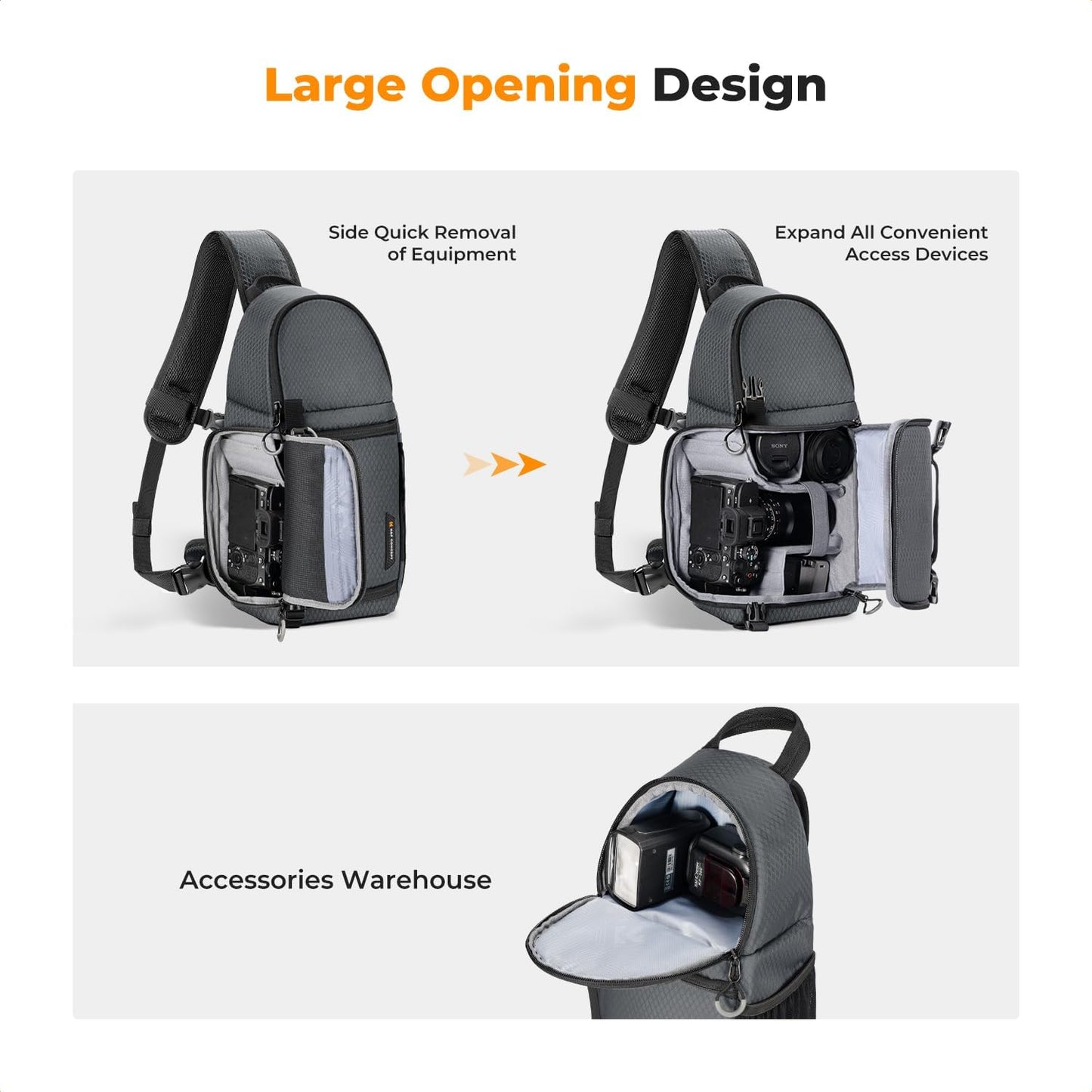 K&F Concept Camera Sling Bag Crossbody Bag Camera Shoulder Backpack DSLR/SLR/Mirrorless Photography Bags Compatible with Canon/Nikon/Sony/Fuji/Gopro/DJI