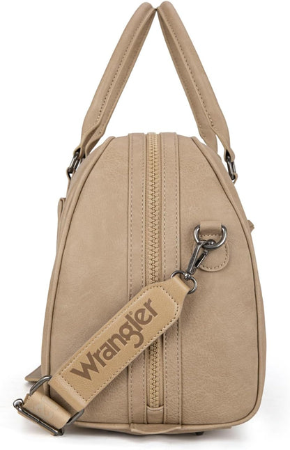 Wrangler Travel Duffel Bag Large Weekender Bag for Women Designer Carry on Overnight Bag for Trips Leather Luggage Bag Khaki