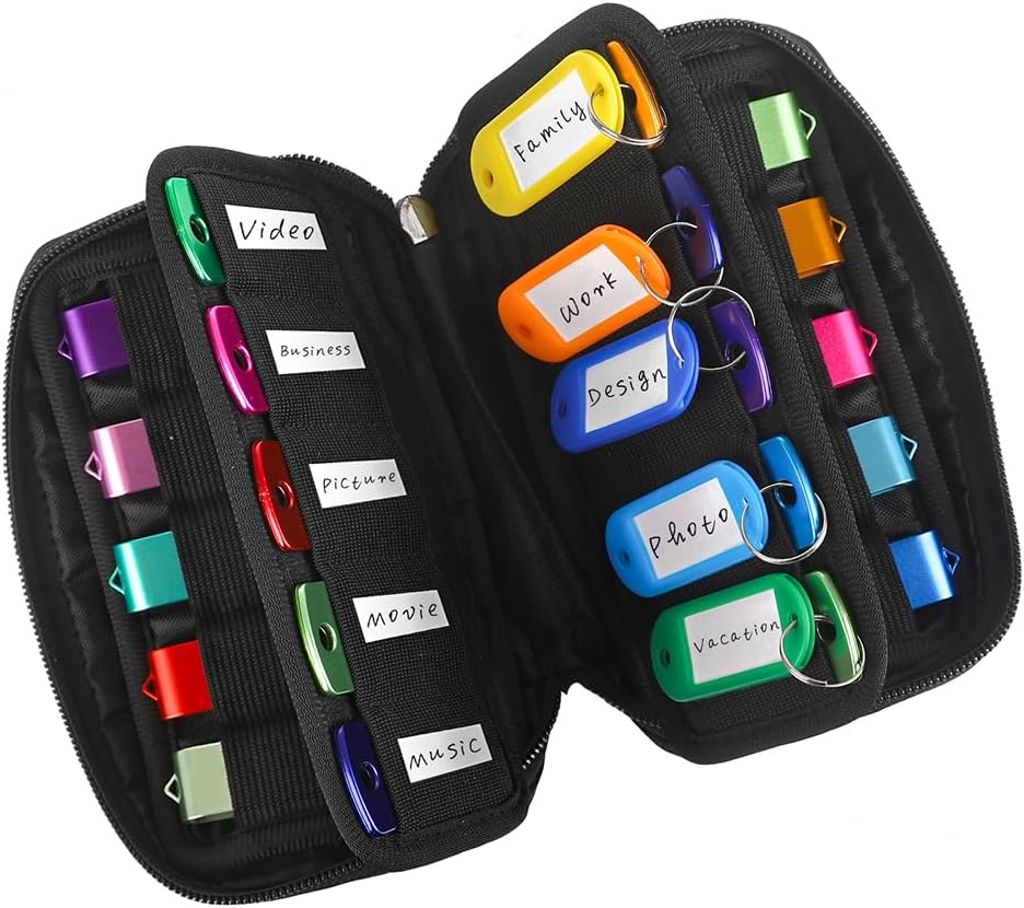 USB Flash Drive Case Organizer - Vellgo Premium Soft Neoprene Storage Holder with 20 Slots and 20 Label Tags for Thumb Drives, Memory Sticks, Jump Drives & Electronic Accessories (Black)