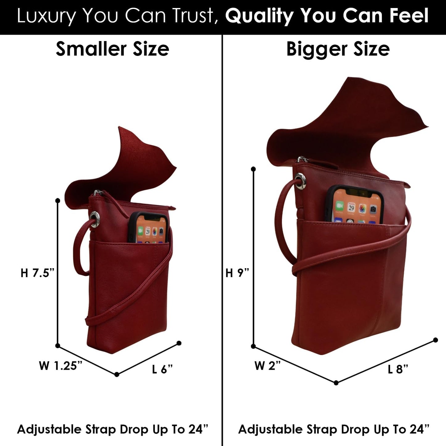 ili New York Leather Mini Sac Crossbody - Genuine Leather Crossbody Bags for Women with RFID Blocking, Adjustable Strap