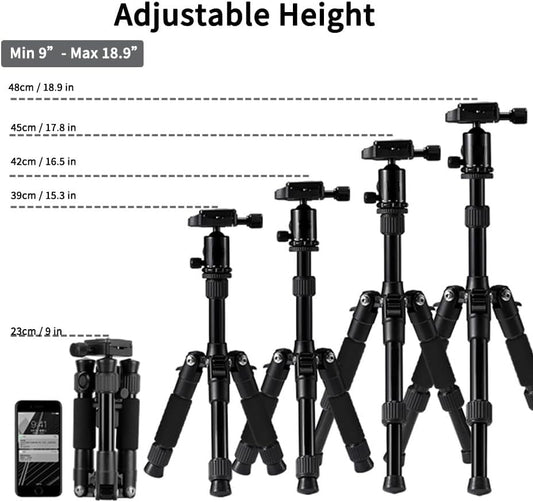 Portable Mini Tripod, 18.9" / 48cm Desk Tabletop Stand with 360° Ball Head, Compact Desktop Barcket for DSLR Camera Video Camcorder, Smartphone Shooting