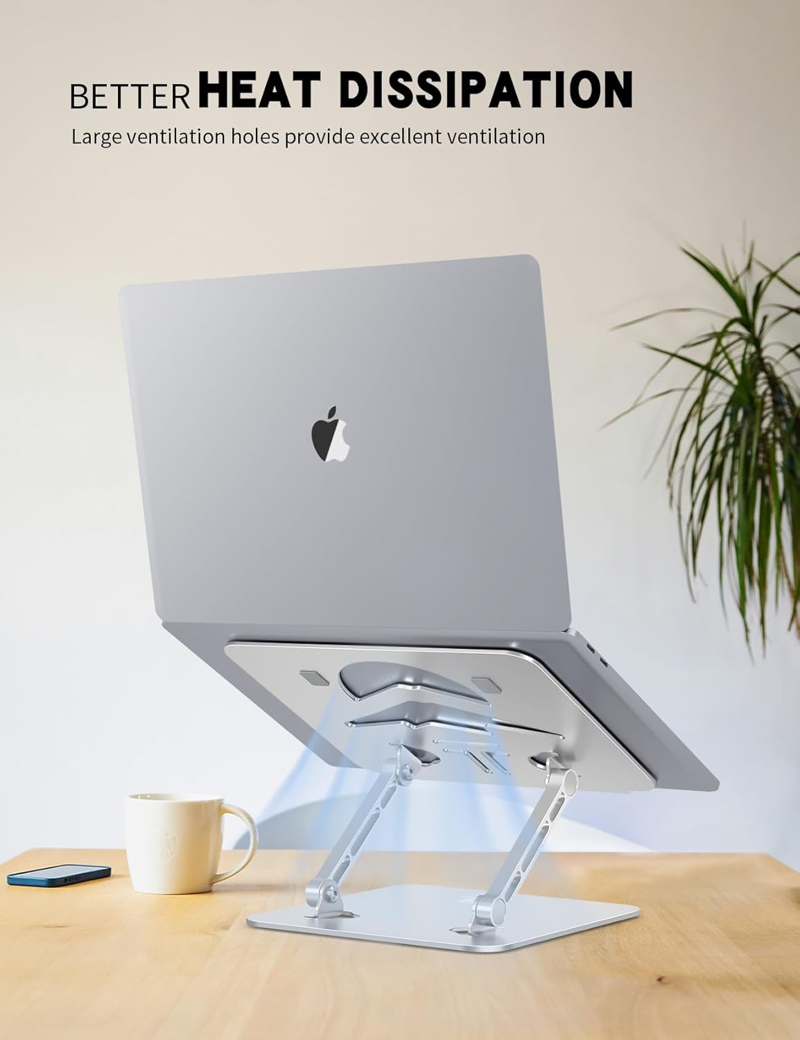 Laptop Stand Adjustable Laptop Holder for Desk, Foldable Laptop Riser Portable Computer Stand Compatible with MacBook, Lenovo, HP and All Laptops up to 15.6 inches Silver