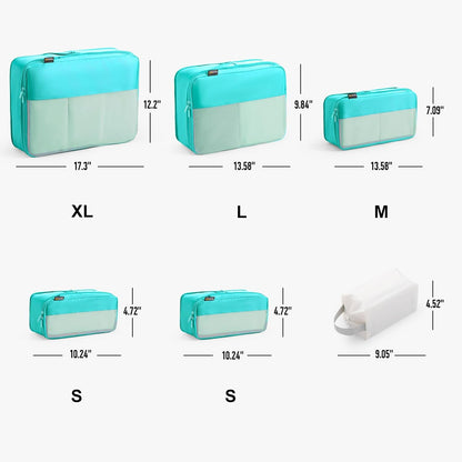 6 Set Compression Packing Cubes for Travel Essentials, Luggage Organizers for Suitcases (Teal)