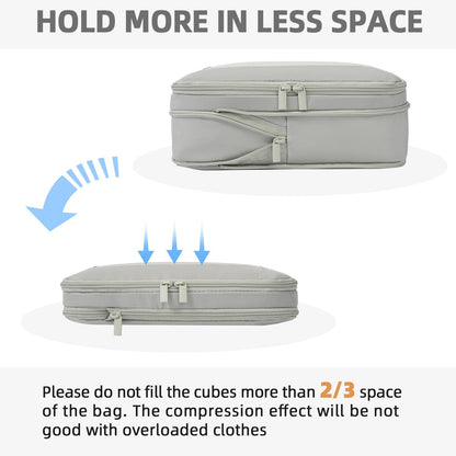 BAGAIL 4 Set/6 Set/8 Set Compression Packing Cubes Travel Accessories Expandable Packing Organizers (Square Mesh, 06-Grey)