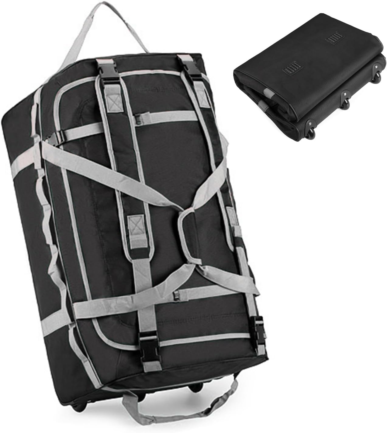 Foldable Rolling Duffle Bag with Wheels, 85L Extra Large Wheeled Travel Duffel, Waterproof Collapsible Weekender Luggage with Rollers for Storage Camping Sports Outdoor, Gray