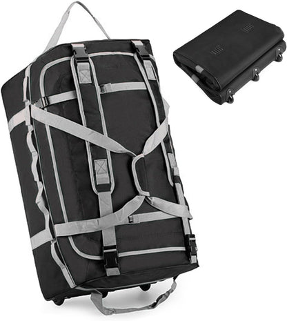 Foldable Rolling Duffle Bag with Wheels, 85L Extra Large Wheeled Travel Duffel, Waterproof Collapsible Weekender Luggage with Rollers for Storage Camping Sports Outdoor, Gray