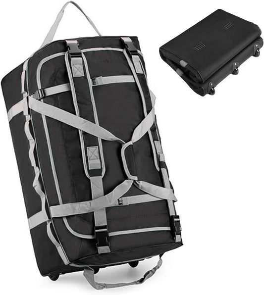 Foldable Rolling Duffle Bag with Wheels, 85L Extra Large Wheeled Travel Duffel, Waterproof Collapsible Weekender Luggage with Rollers for Storage Camping Sports Outdoor, Gray