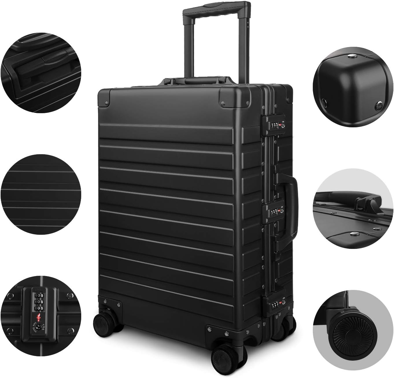 TRAVELKING All Aluminum Luggage with TSA Locks Metal Hard Shell Zipperless Spinner Alloy Metal Suitcase (Cool Metallic, 24 Inch)