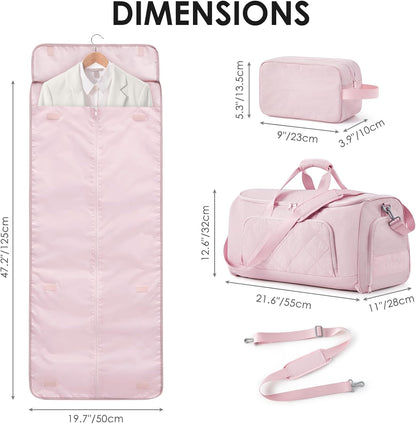Rolling Garment Bag for Travel,Duffle Garment Bag with Wheels and Shoe Compartment for Men and Women,3 in 1 Suit Dress Bags with Wheels (Pink)