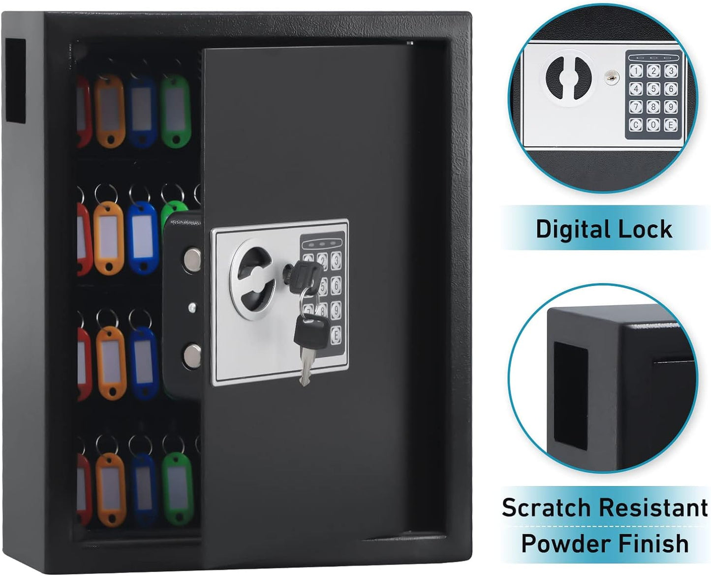KYODOLED Electronic 40 Keys Cabinet Wall Mount,Digital Key Safe Lock Box,Large Security Lockbox for House Key,Heavy Duty Combination Lock Storage,14.37'' X 11.8'' X3.93'' (Black,40 Keys)