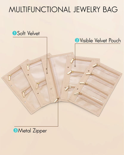Vlando Jewelry Box for Girls Women,5 Pcs Jewelry Bags,Display Portability Jewelry Pouch Storage for Gem Diamond Necklaces Rings Earrings Bracelets