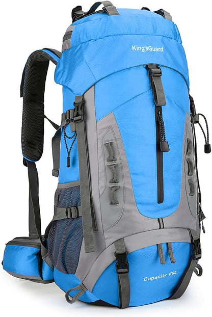 King'sGuard 60L Hiking Backpack Lightweight Camping Backpack with Rain Cover Large Waterproof Packable Outdoor Trekking Travel Backpack for Men Women (Blue)