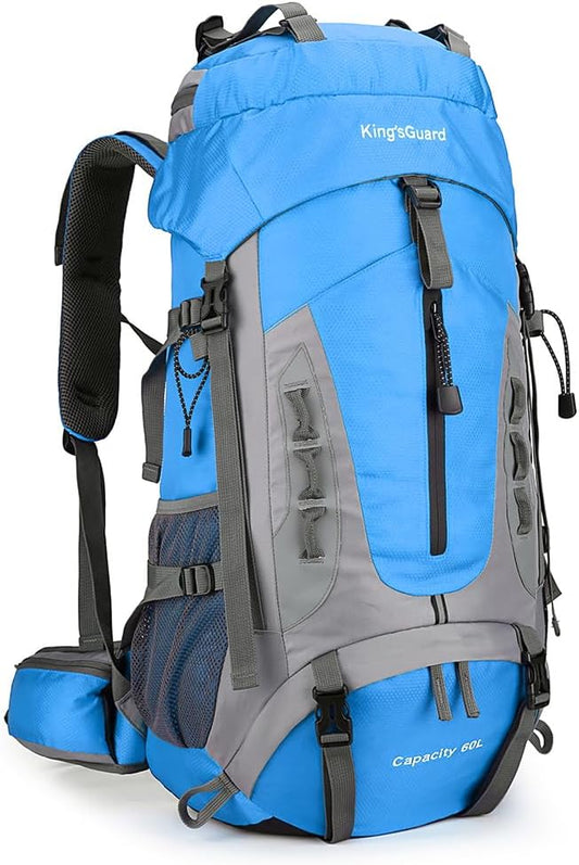 King'sGuard 60L Hiking Backpack Lightweight Camping Backpack with Rain Cover Large Waterproof Packable Outdoor Trekking Travel Backpack for Men Women (Blue)