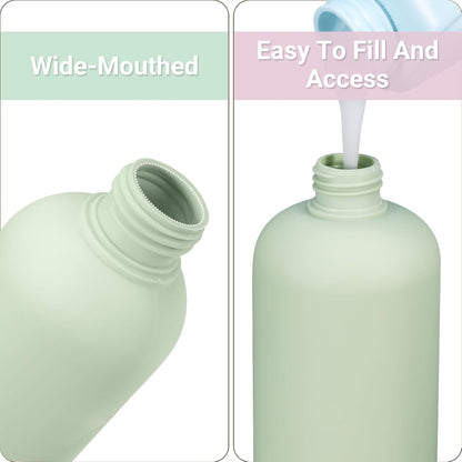 ASEVAT 10oz 4Pcs Green Plastic Refillable Travel Shampoo and Conditioner Bottles Plastic Refillable Travel Shampoo Bottles with Flip Cap Shampoo and Conditioner Dispenser