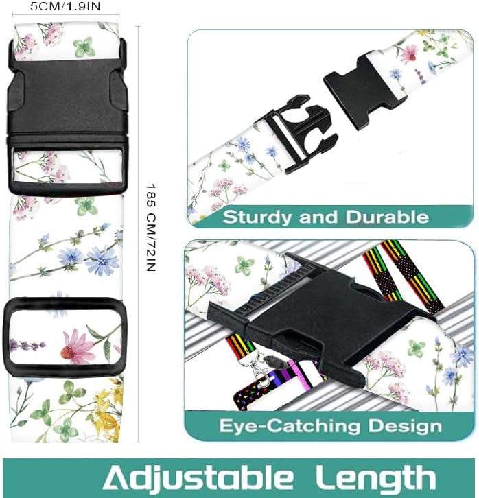 Luggage Straps for Suitcases Travel Belt Accessories, Cute Suitcase Strap, Adjustable Luggage Belt Strap, Heavy Duty with Quick-Release Buckle Luggage Strap White Beautiful Flowers
