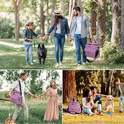Modoker Weekend Dog Travel Bag Set with 2 Food Bags, 2 Bowls and Mat,Pink