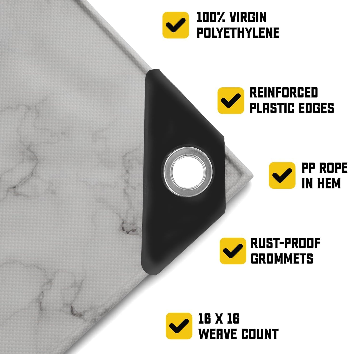 Core Tarps Extreme Heavy Duty 20 Mil Tarp Cover, Waterproof, UV Resistant, Rip and Tear Proof, Poly Tarpaulin with Reinforced Edges for Roof, Camping, Patio, Pool, Boat (Marble/White 10′ X 20′)