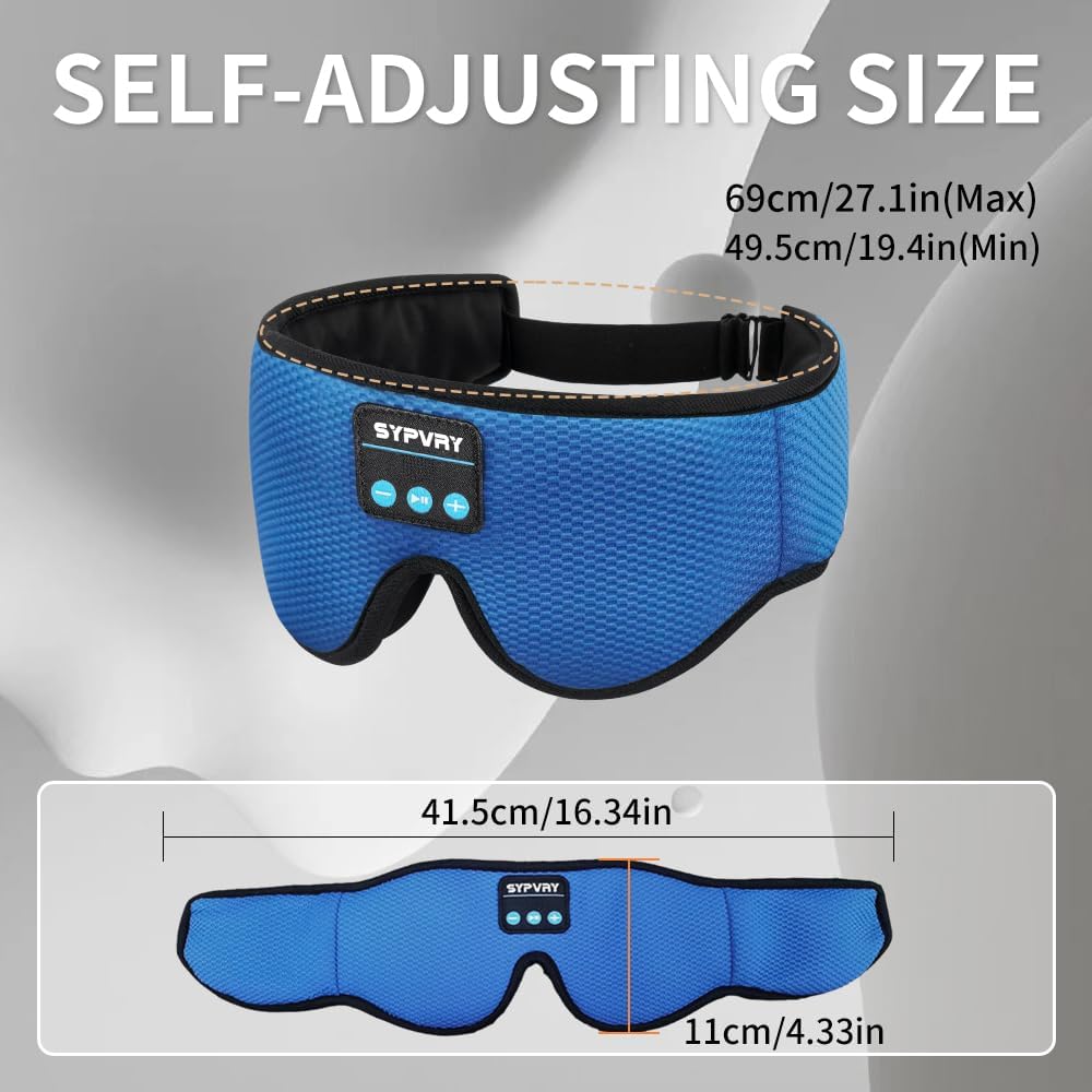 Bluetooth Sleep Mask Wireless Headphones 3D Bluetooth Eye Mask for Side Sleepers Blackout Eye Mask with Headphones Speaker for Airplane,Travel, Haze Blue