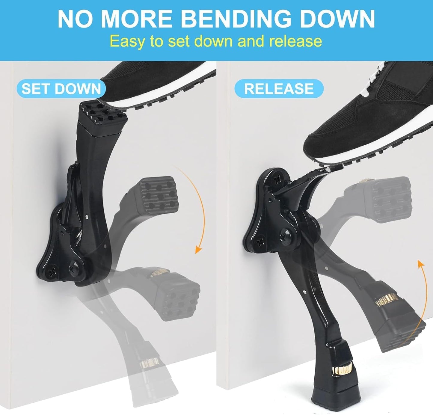 6 Packs Black Door Stops, Heavy Duty Kickdown Door Stopper, One Touch Adjustable Kickdown Door Stop for Heavy Doors, 4 in Metal Door Kickstand with Rubber Tip & Wall Protectors for Wide Doors