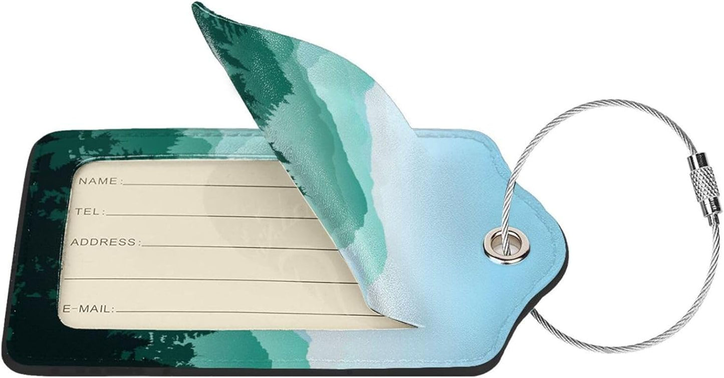2 Pcs Cute Green Mountain Luggage Tag for Suitcase, Steel Loop with Privacy Cover ID Label, Green Hill Forest Birthday Decoration Themed Travel Gift