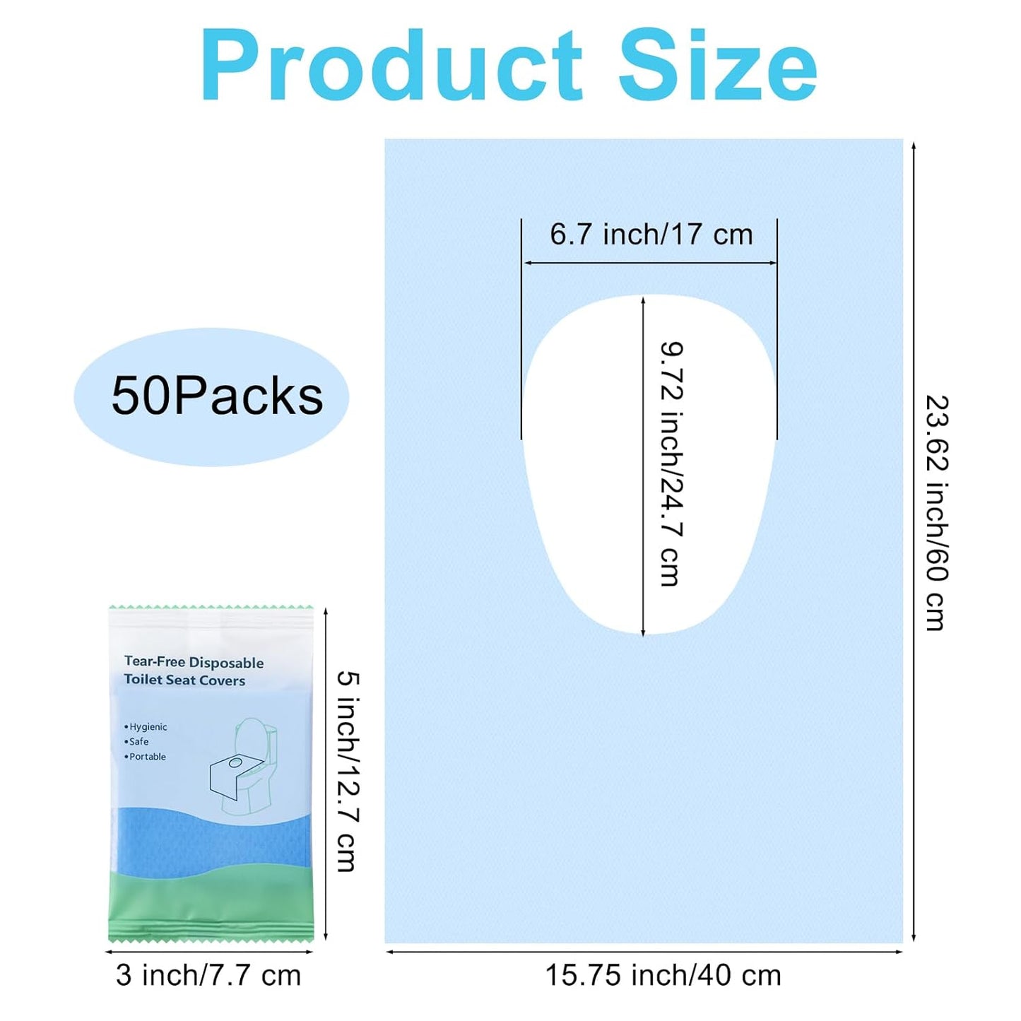 50 Packs Tear-Free Toilet Seat Covers Disposable for Adults and Kids, 16x24 Inch Waterproof Non-Slip Disposable Toilet Seat Cover for Travel, Public Toilet, Outdoors (Individual Package)