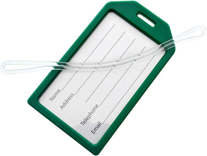 5 Pack - Premium Rigid Airline Luggage Tag Holders with 6" Worm Loops - Heavy Duty Hard Plastic -Suitcase ID Tag Identifiers with Business Card Insert Window by Specialist ID (Green)