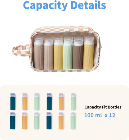 Narwey Clear Toiletry Bags for Traveling Women Men, Clear Travel Bags for Toiletries Makeup Bag Cosmetic Bag with Zipper, Make Up Organizer, Skincare Bag (Light Checkerboard)