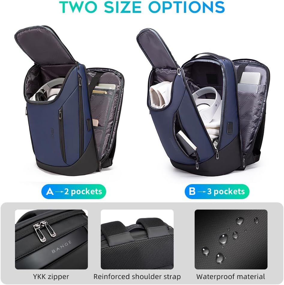 BANGE Business Smart Backpack Waterproof fit 15.6 Inch Laptop Backpack with USB Charging Port,Travel Durable Backpack