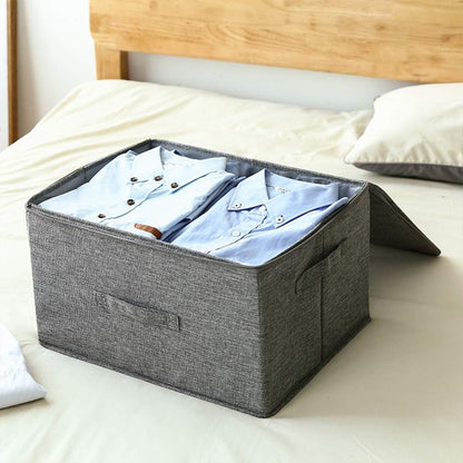 ANMINY 3PCS Storage Bins with Zipper Lids 51.9 Qt Lidded Fabric Storage Boxes Baskets Cubes with Handles Collapsible Washable Cotton Linen Closet Shelf Clothes Organizer - Gray, Extra Large