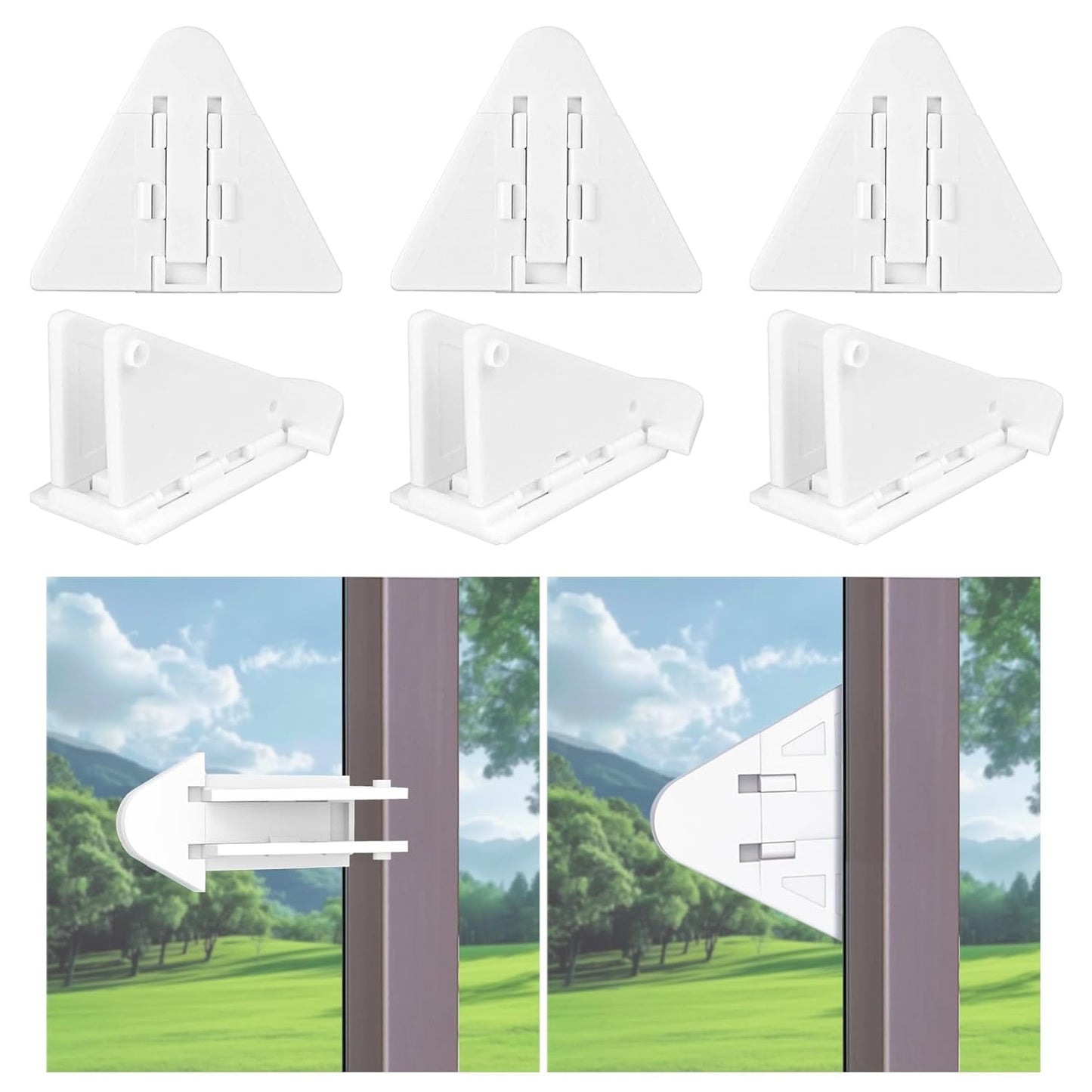 6-Pack Sliding Door Locks for Baby Safety, Viaky Child Cabinet Proofing Strong Adhesive Safety Latch for Sliding Closet/Shower/Patio/Window/Wardrobe (White)