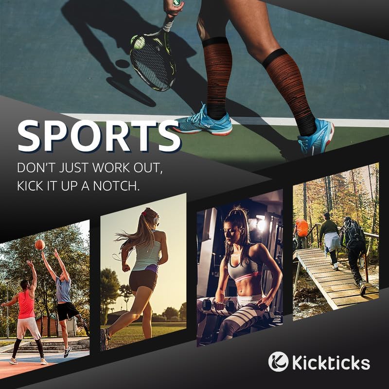 Kickticks 4 Pairs Compression Socks for Woman & Man Unisex 20-30mmHg Knee high Plus Size Wide Calves for Flying Running…