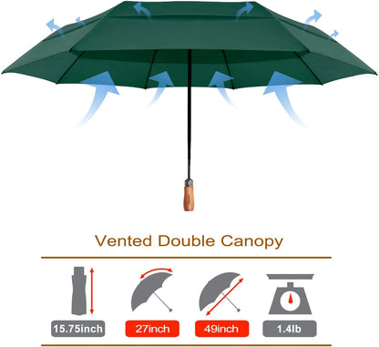 Lejorain Large Folding Golf Umbrella - Compact Mens Umbrellas Travel Rain and Windproof 54inch Collapsible Automatic Open Close Umbrella 210T Teflon Vented Double Canopy