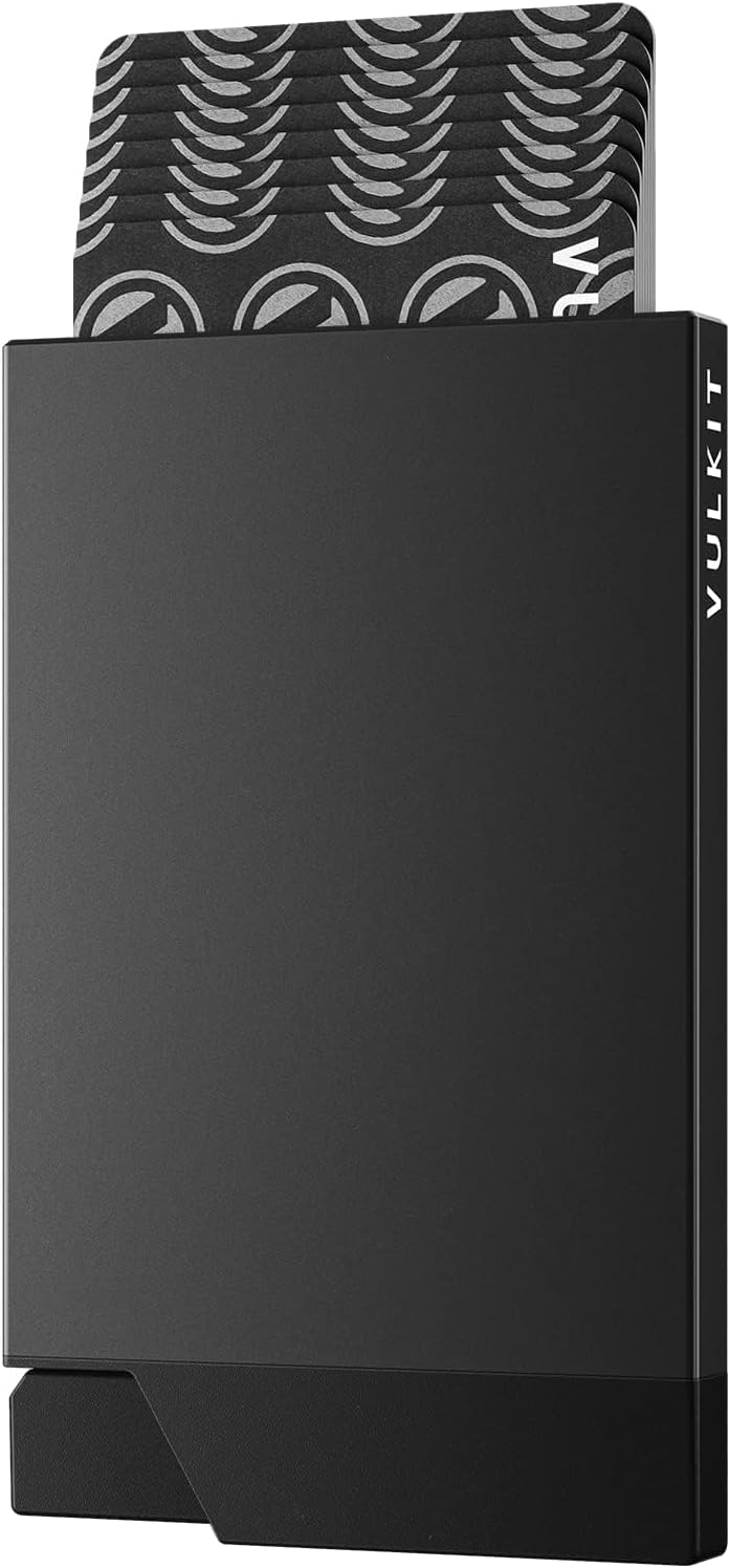 VULKIT Pop up Card Holder Minimalist Credit Card Holder RFID Blocking Slim Metal Card Case for Men or Women(Black)