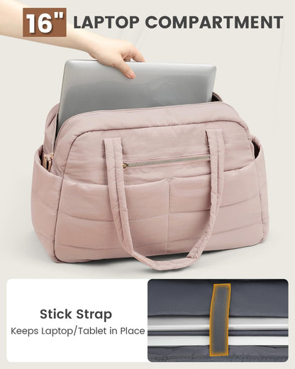 Travel Duffle Bag,Puffer Carry On Duffel Bag with Laptop Compartment Waterproof Overnight Weekender Bags for Women Large Hospital Tote Bags for Labor and Delivery(Large,Pink)