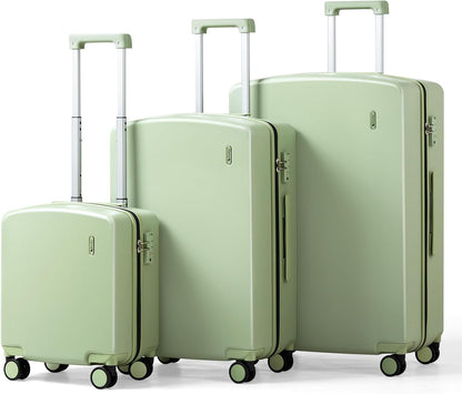 Hanke Hard Shell Luggage Sets 3 Pieces, Carry On and Checked Luggage Sets with Spinner Wheels, Durable PC Hardside Rolling Suitcase for Travel (16/24/28 Inch,Bamboo Green)