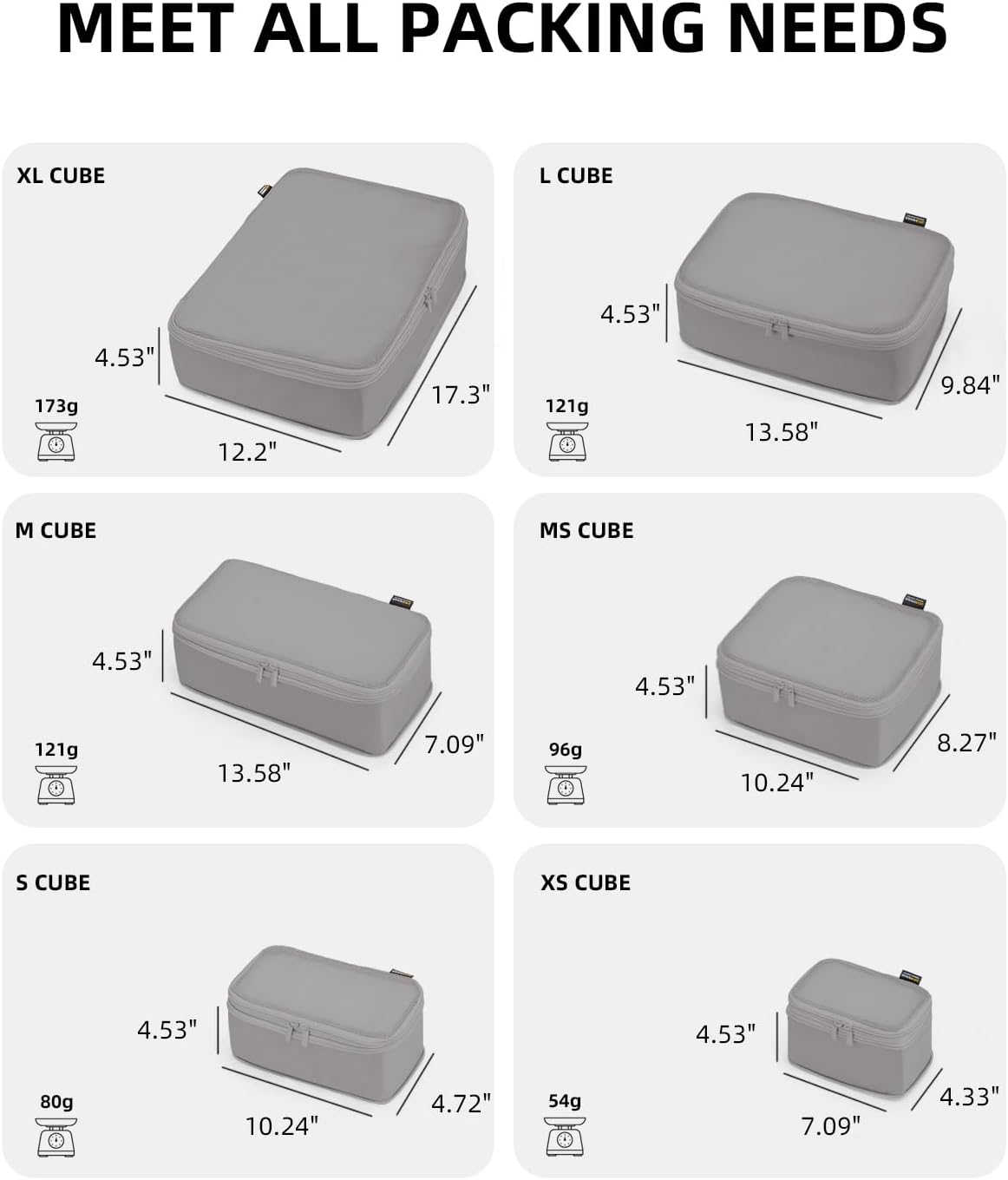 6 Set Compression Packing Cubes for Travel, Large Medium Small Luggage Organizers, Storage Bags for Clothes (6 Pack, Silver Gray)