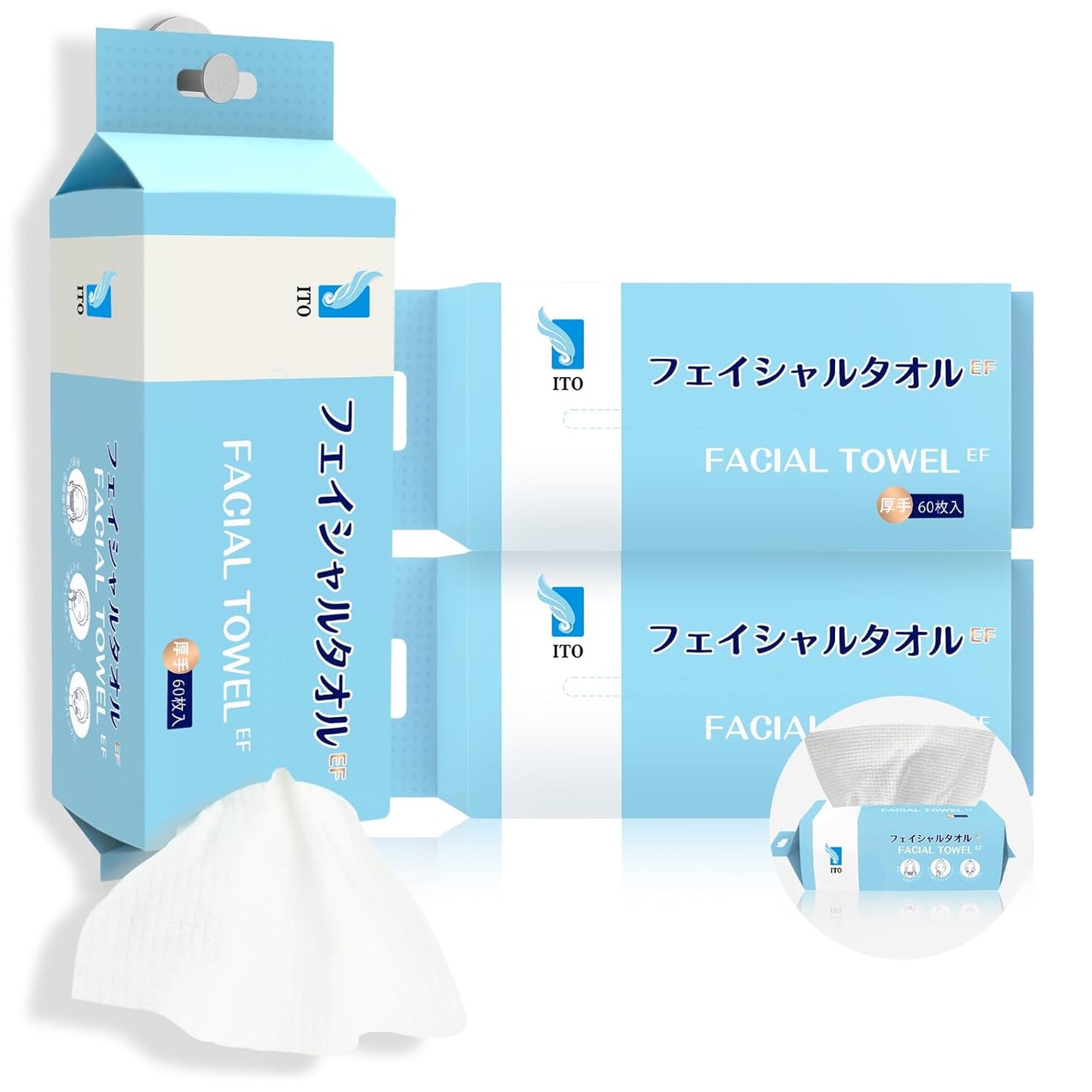 ITO Disposable Face Towel, Ultra-Soft 1-Second Quick-Dry Face Towels, Gentle for Sensitive Dry Oily Skin, Facial Towels for Daily Cleansing Makeup Removal (180 Count EF Texture)