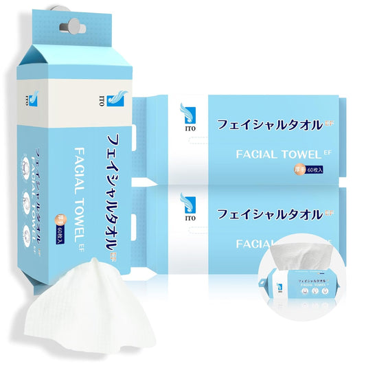 ITO Disposable Face Towel, Ultra-Soft 1-Second Quick-Dry Face Towels, Gentle for Sensitive Dry Oily Skin, Facial Towels for Daily Cleansing Makeup Removal (180 Count EF Texture)