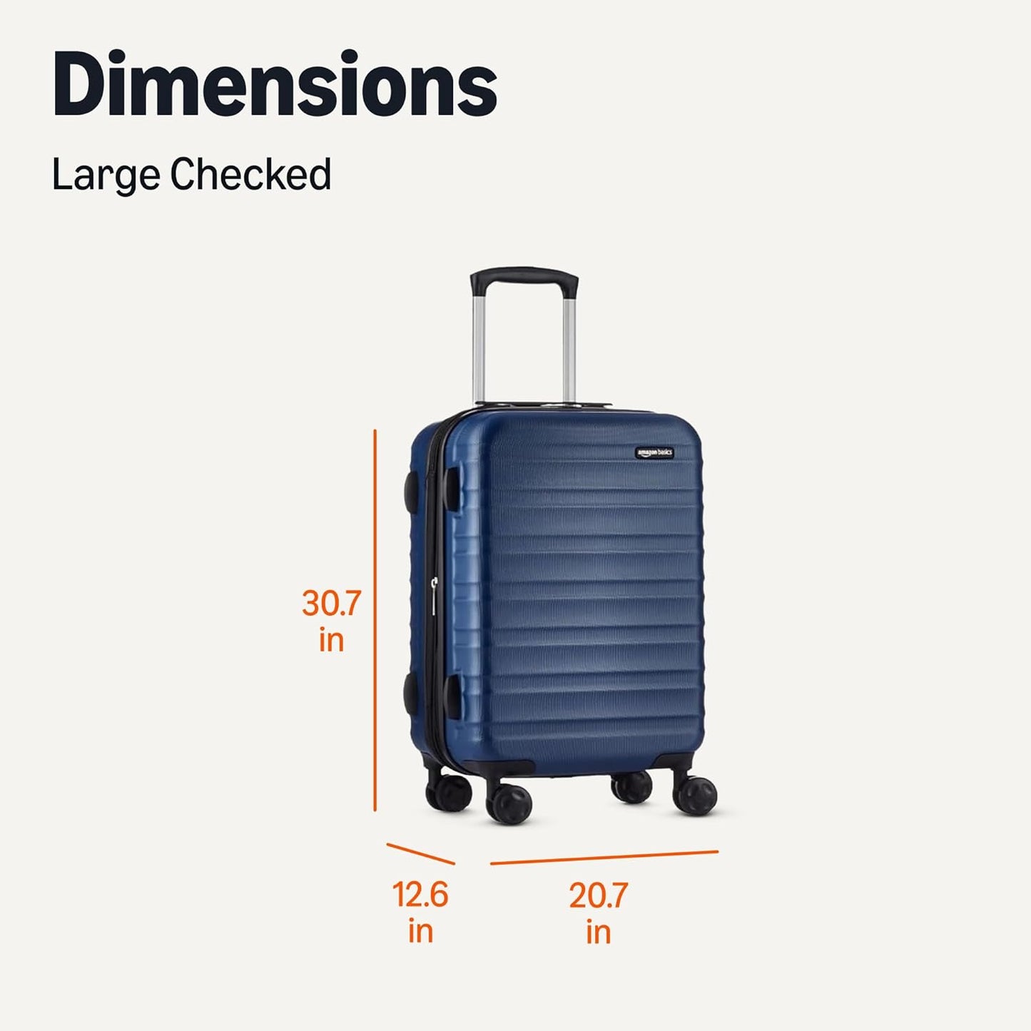 Amazon Basics 30" Hardside Large Checked Luggage, Hardshell Suitcase With Wheels, Expandable For Up to 15% More Space, With Scratch-Resistant Surface, Four Multi-directional Wheels, Navy Blue