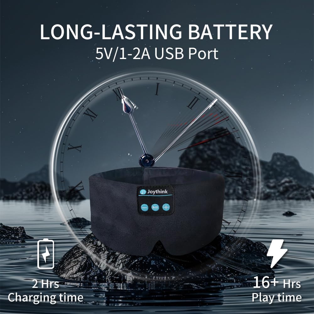 Joythink Sleep Headphones Sleep Mask Kids Children Wireless Music Eye Mask Sleeping Headphones Headband for Side Sleepers Silk Sleep Mask with Wireless Headphones Ultra-Thin Stereo Speakers