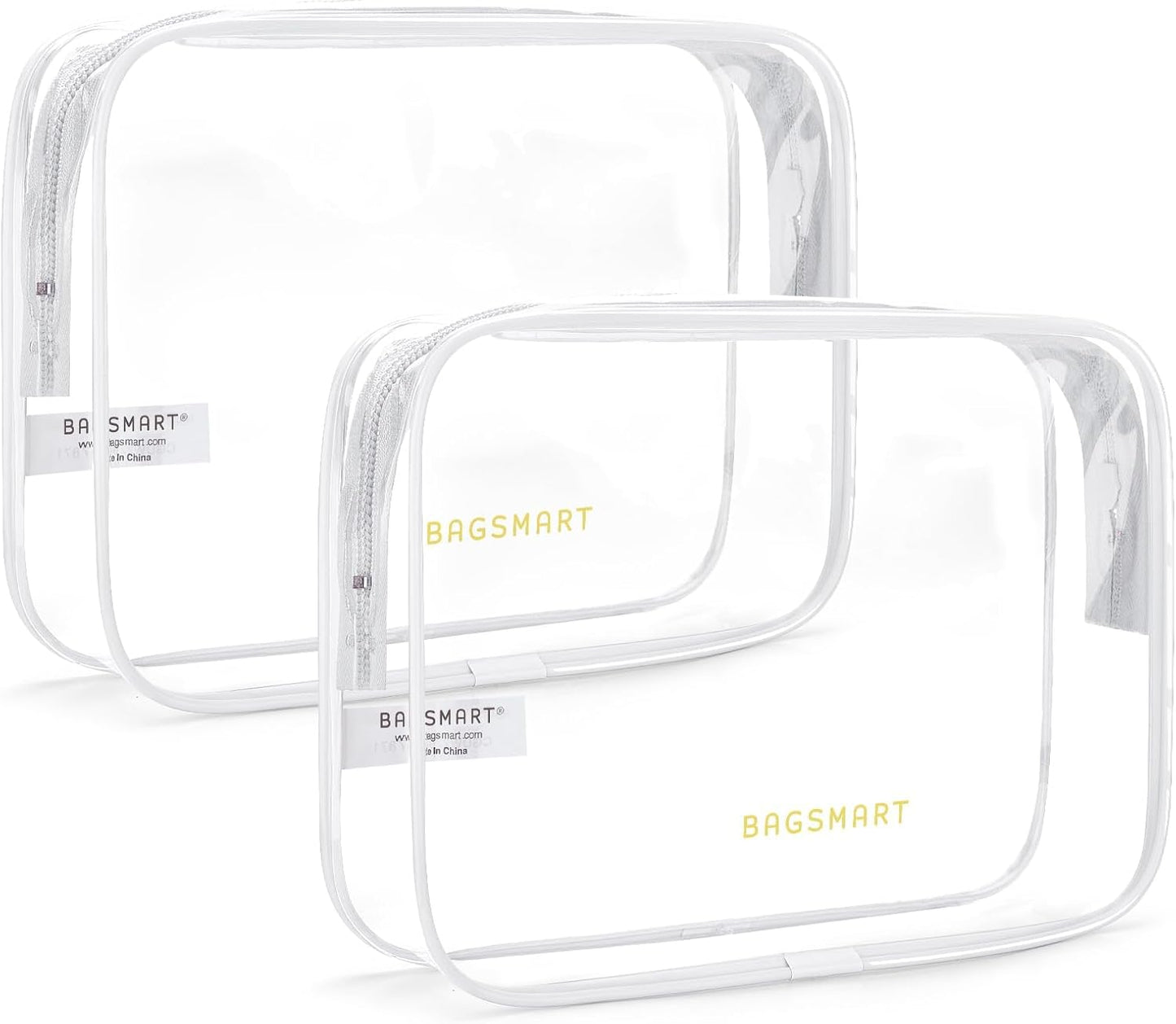 BAGSMART Clear Toiletry Bag, 2 Packs TSA Approved Water Resistant Quart Size Travel Organizer, Airport Airline Travel Essential Carry On Makeup Cosmetic Bags for Women, White