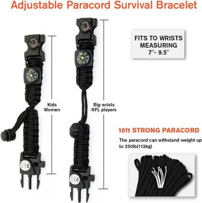 20 in 1 Survival Paracord Bracelet Adjustable Gear Kit with SOS LED Light, Fire Starter, Bigger Compass, Survival Whistle, Perfect for Camping, Hiking, Fishing