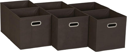 Household Essentials, Brown 6 Pack Fabric Storage Bins with Handle