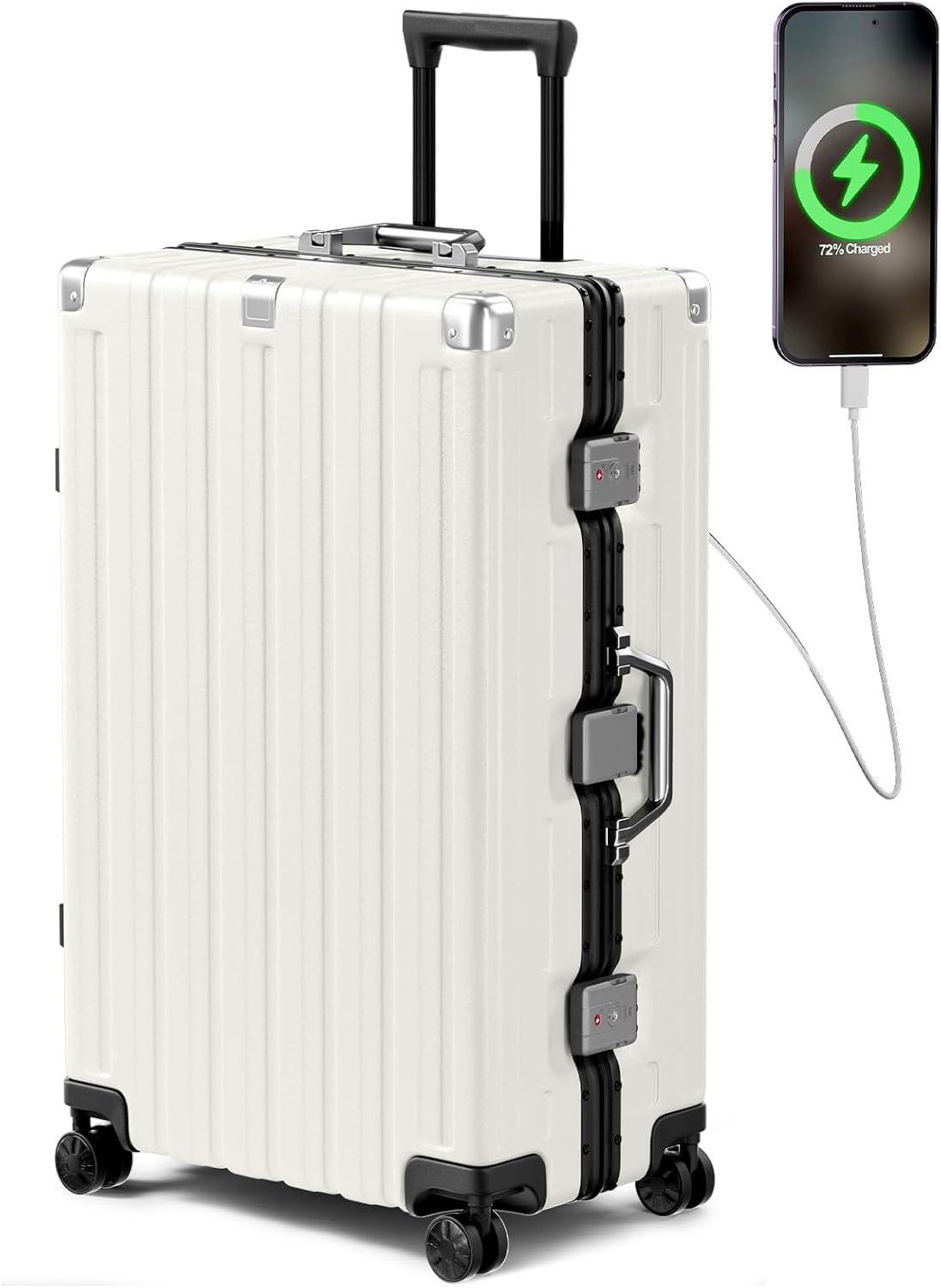 Krute Large Luggage 28 inch Zipperles Suitcase With Spinner Wheels USB Charger Hardside PC Aluminum Frame Luggages Checked Suitcases with TSA Lock (1 Piece)