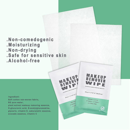 50 Individually Wrapped Makeup Remover Wipes - Bulk Face Cleansing Wipes, Travel Towelette Makeup Remover Cloth for Face Cleansing