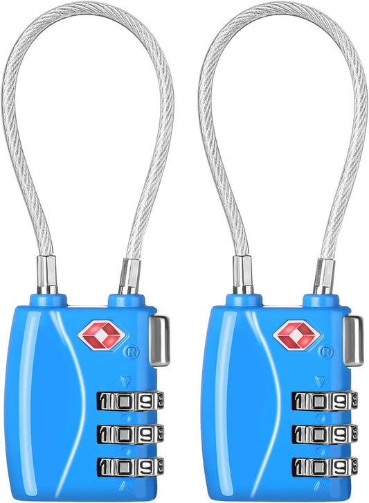 ZHEGE TSA Cable Luggage Lock 3 Digit Combination Padlock with Alloy Body for Suitcase, Baggage, Backpack, Pistol Case (2 Pack, Blue)
