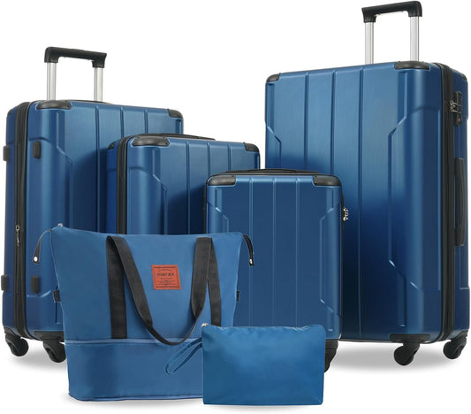 Merax Luggage Set 6 Piece Expandable Lightweight ABS Hardshell Travel Suitcases with Wheels, Corner Guards (Blue, 6 piece set)