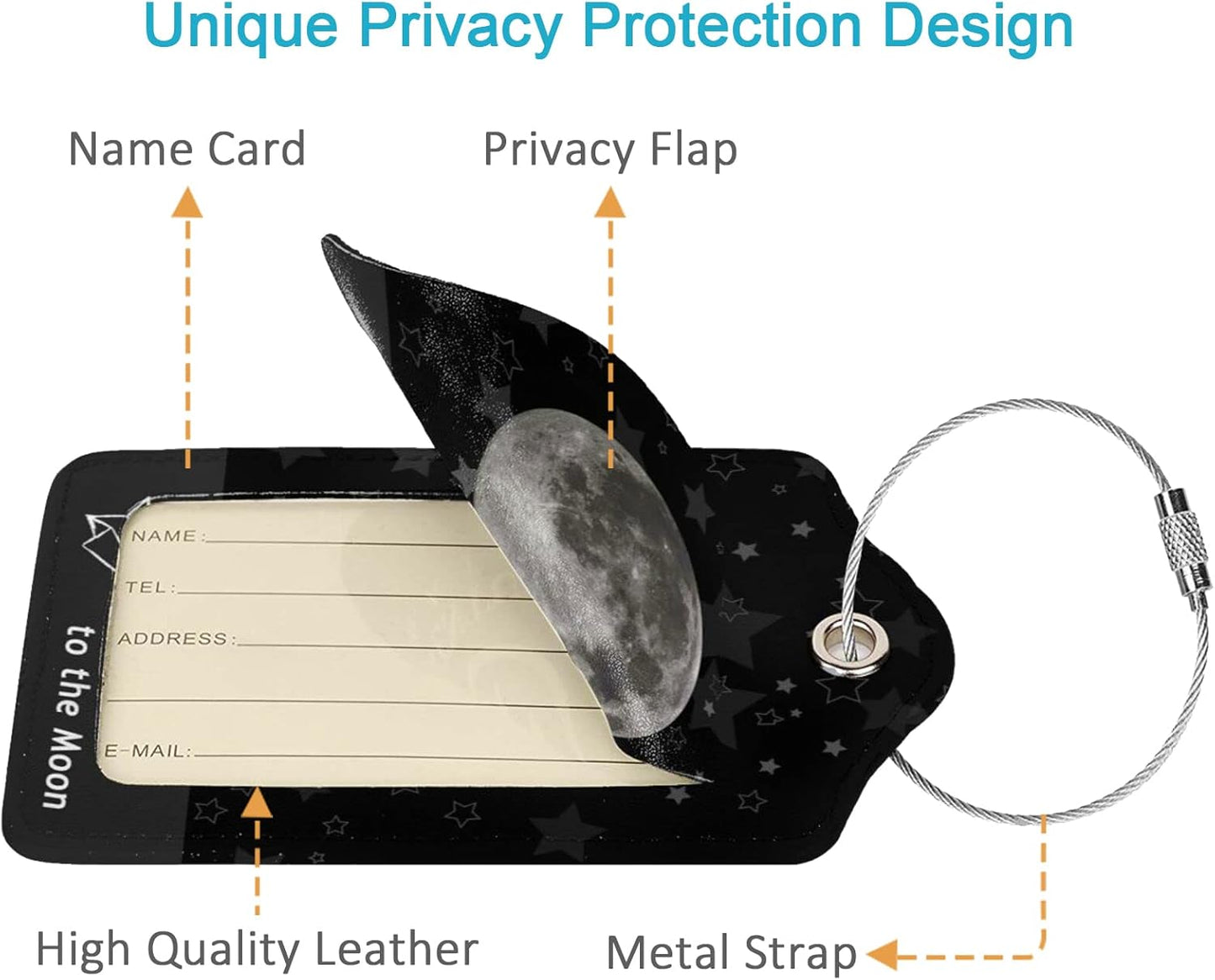 2 Pack Luggage Tag for Suitcase, Cute Unique Leather Suitcase Tags Identifiers with Privacy Name Address Labels & Durable Steel Loop for Women Men Travel